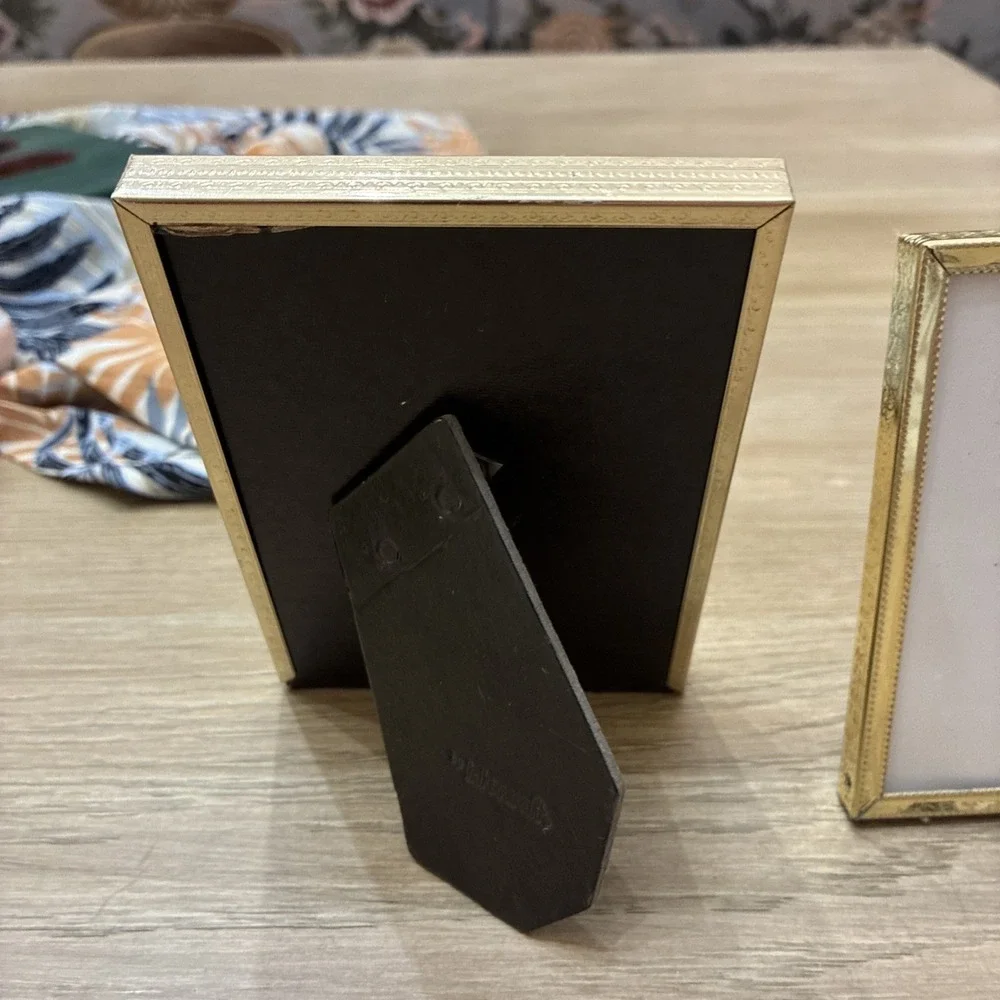 Vintage Lot of 2 Brass Tabletop Small Picture Frames 3 1/2 X 5 & 3 1/4 X 4 1/4